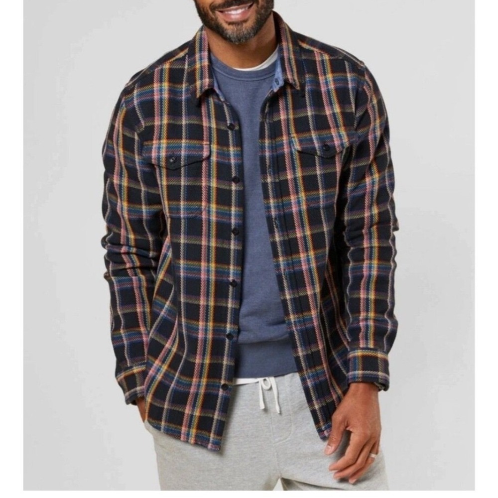 Outerknown Blanket Shirt Mens Small Rainbow Plaid Long Sleeve Button Up Organic